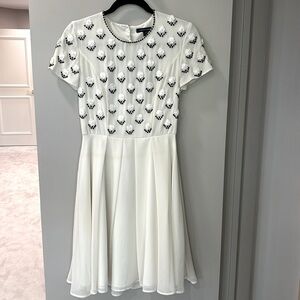 French Connection Floral Beaded Cream Dress, Size 2